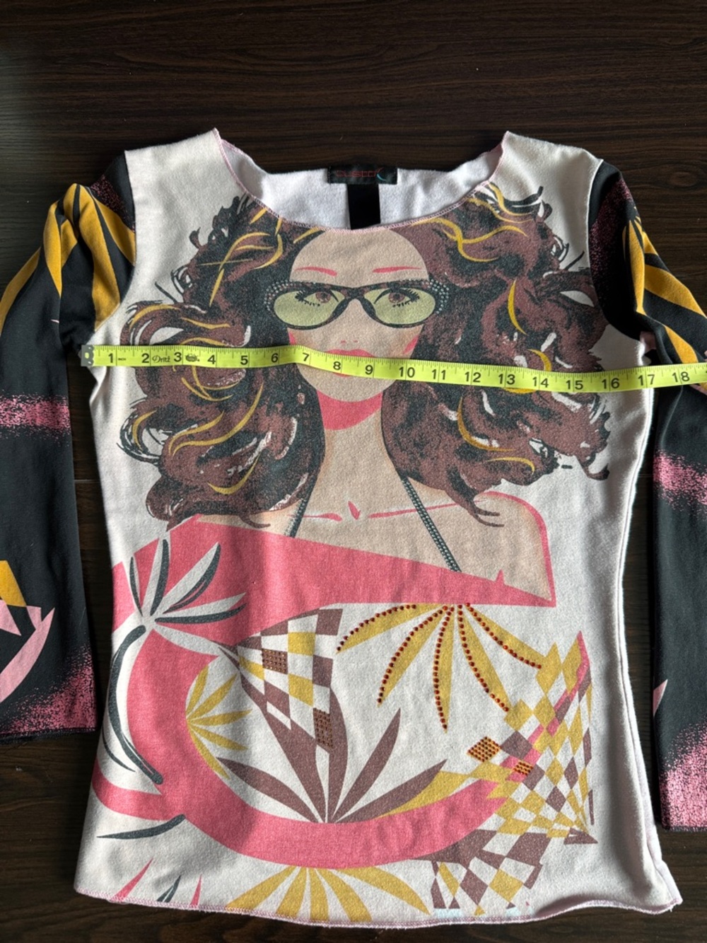 Custo Barcelona Multicolor Graphic Long Sleeve Top — Pink, Black & Yellow - Picture 3 of 5